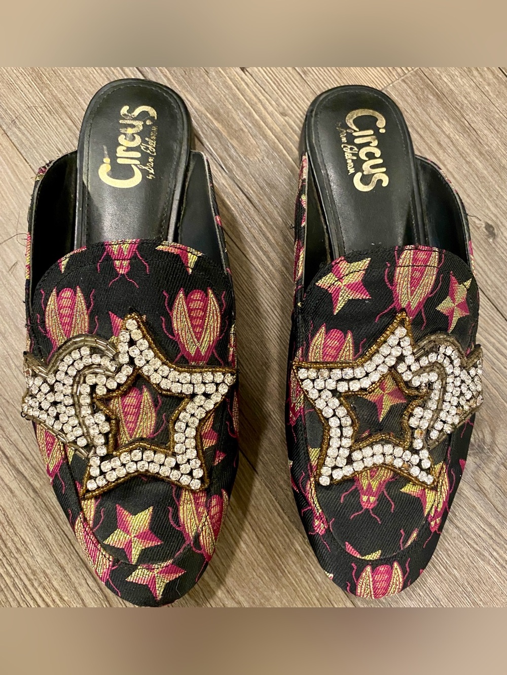 Circus by Sam Edelman Pelham Black & Pink Crystal Star Embellished Slip-On Mules